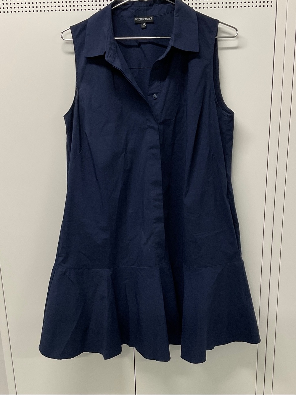 Modern Works Sleeveless Navy A-Line Ruffle Hem Shirt Dress